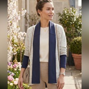 Adidas Women Medium Gray and Navy Open Front Quiet Luxury Athleisure Cozy Sporty